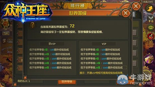《眾神王座》世界等級系統(tǒng)詳解