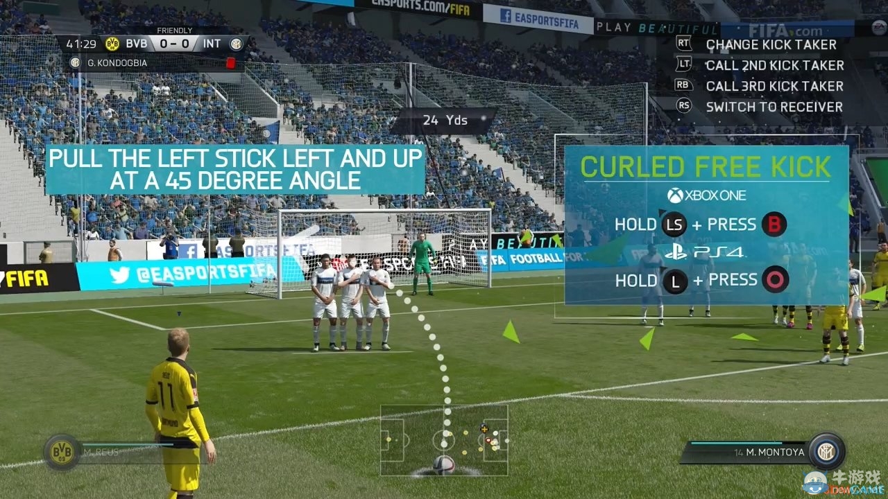 《FIFA 16》曲線弧度任意球踢法