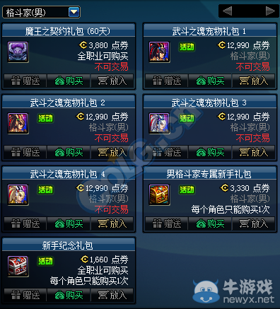 《DNF》男格斗家二覺武斗之魂寵物禮包