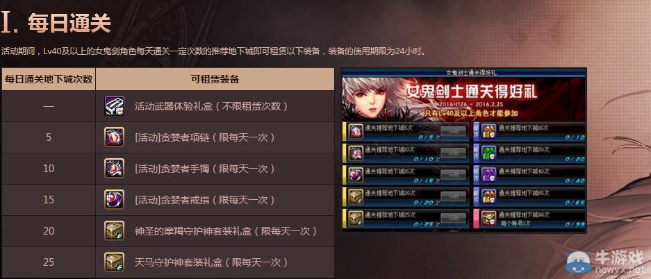 《DNF》女鬼劍士通關得好禮活動