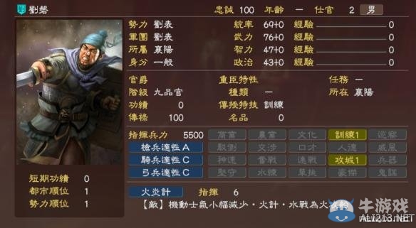 《三國志13》劉表軍隊全武將圖鑒一覽