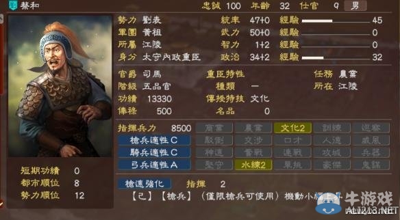 《三國志13》劉表軍隊全武將圖鑒一覽