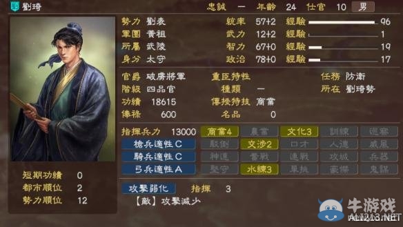 《三國志13》劉表軍隊全武將圖鑒一覽