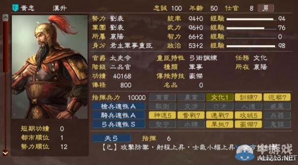 《三國志13》劉表軍隊全武將圖鑒一覽