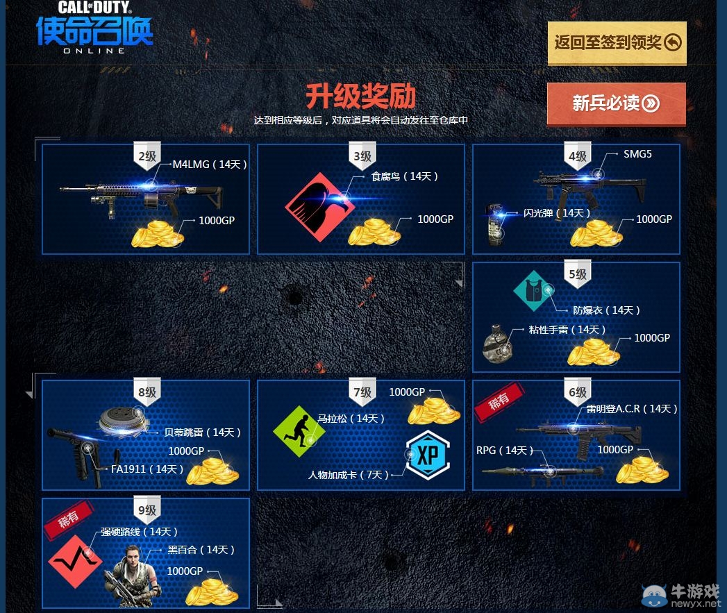 《使命召喚OL》升級禮包活動