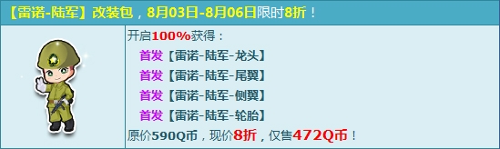 《QQ飛車》首發(fā)雷諾-陸軍改裝包，僅4天限時(shí)8折搶！