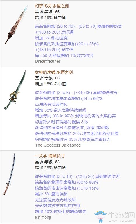 《流放之路》傳奇裝備之單手劍（普通掉落）