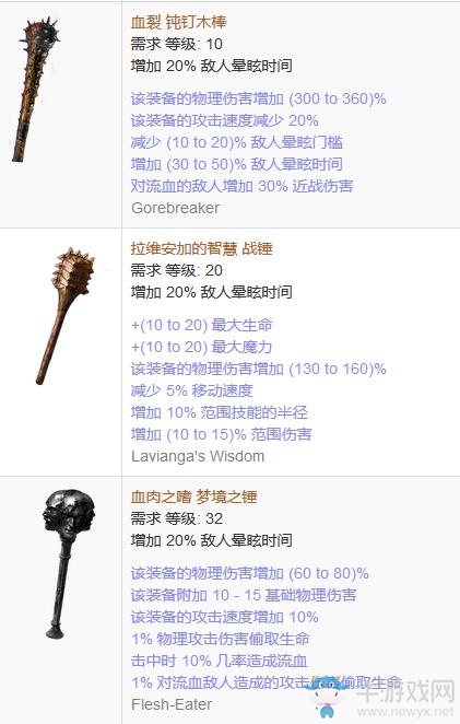 《流放之路》傳奇裝備之單手錘（普通掉落）