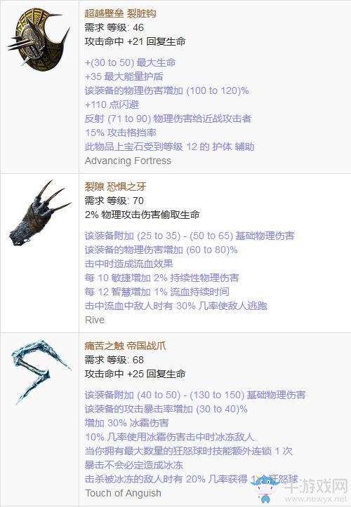 《流放之路》傳奇裝備之鉤爪（普通掉落）