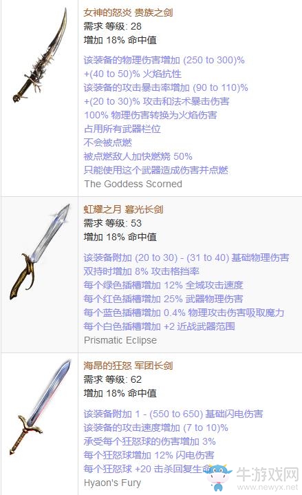 《流放之路》傳奇裝備之單手劍（普通掉落）