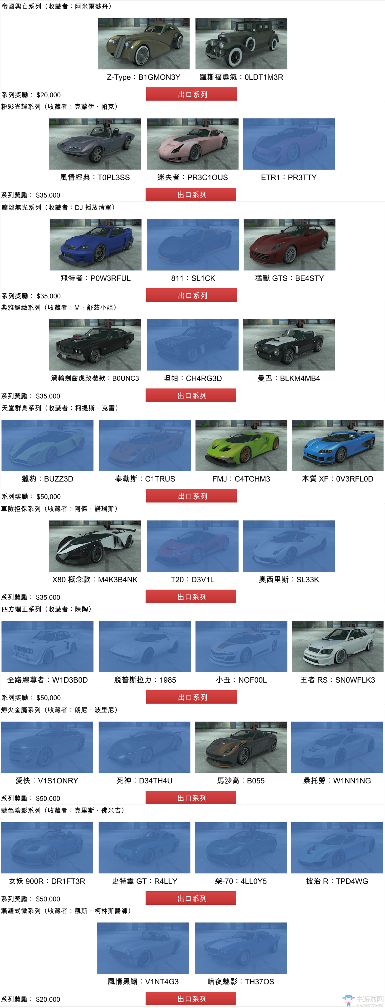 《俠盜飛車5》進出口大亨系車牌號一覽