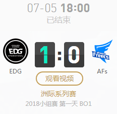 2018LOL亞洲對抗賽小組賽7月5日EDG VS AFs比賽視頻