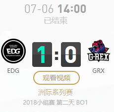 2018LOL亞洲對抗賽小組賽7月6日EDG VS GREX比賽視頻