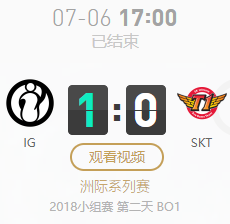 2018LOL亞洲對抗賽小組賽7月6日IG VS SKT比賽視頻