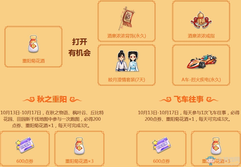 《QQ飛車》九九重陽整點(diǎn)領(lǐng)好禮 永久酒意昭昭背飾
