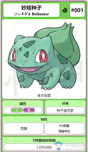 《精靈寶可夢(mèng)Let's Go！皮卡丘/伊布》妙蛙種子屬性圖鑒大全