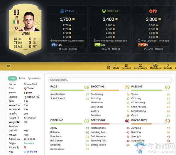 《FIFA 20》西蒙尼·維爾迪UT球員推薦