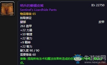 《魔獸世界懷舊服》哨兵的蜥蜴皮褲屬性介紹