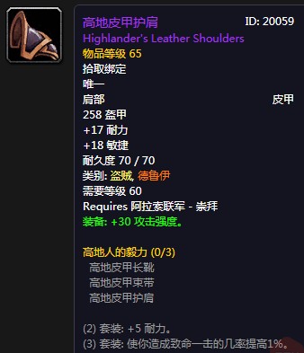 《魔獸世界懷舊服》高地皮甲護肩屬性介紹
