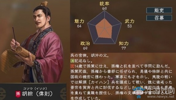 《三國(guó)志14》武將胡綜全解析