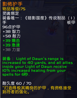《魔獸世界》9.0奶騎橙護(hù)手屬性特效介紹