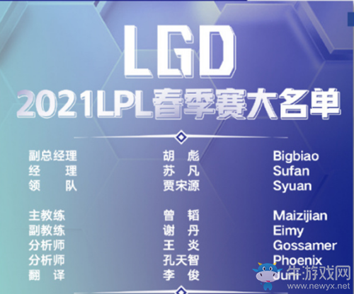 《LOL》2021LPL春季賽LGD戰(zhàn)隊(duì)大名單